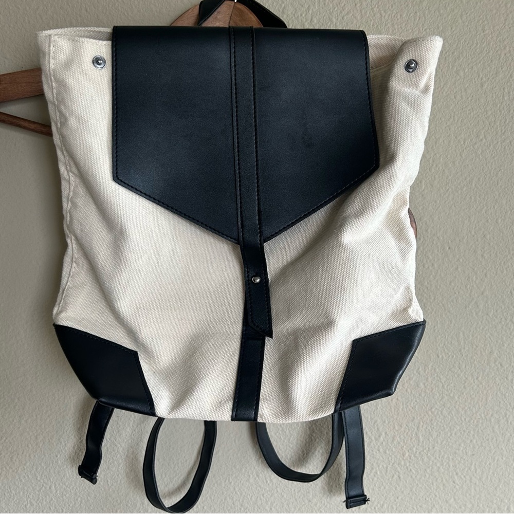 Deux Lux Beige Cream Canvas Vegan Leather Demi Backpack Travel Y2K Minimalist